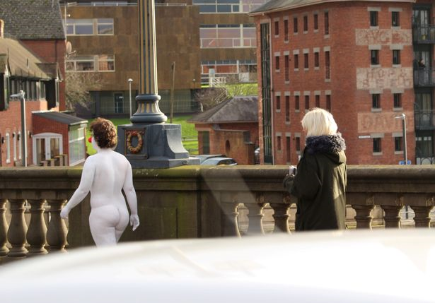 Naked female clown spotted walking by a riverside in Worcester picture