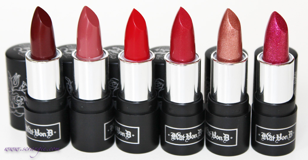 Scrangie: Kat Von D Kissed Lipstick Set Holiday 2012 Swatches and Review