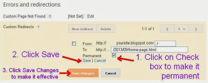 Blogger: How to setup a static home page step 7