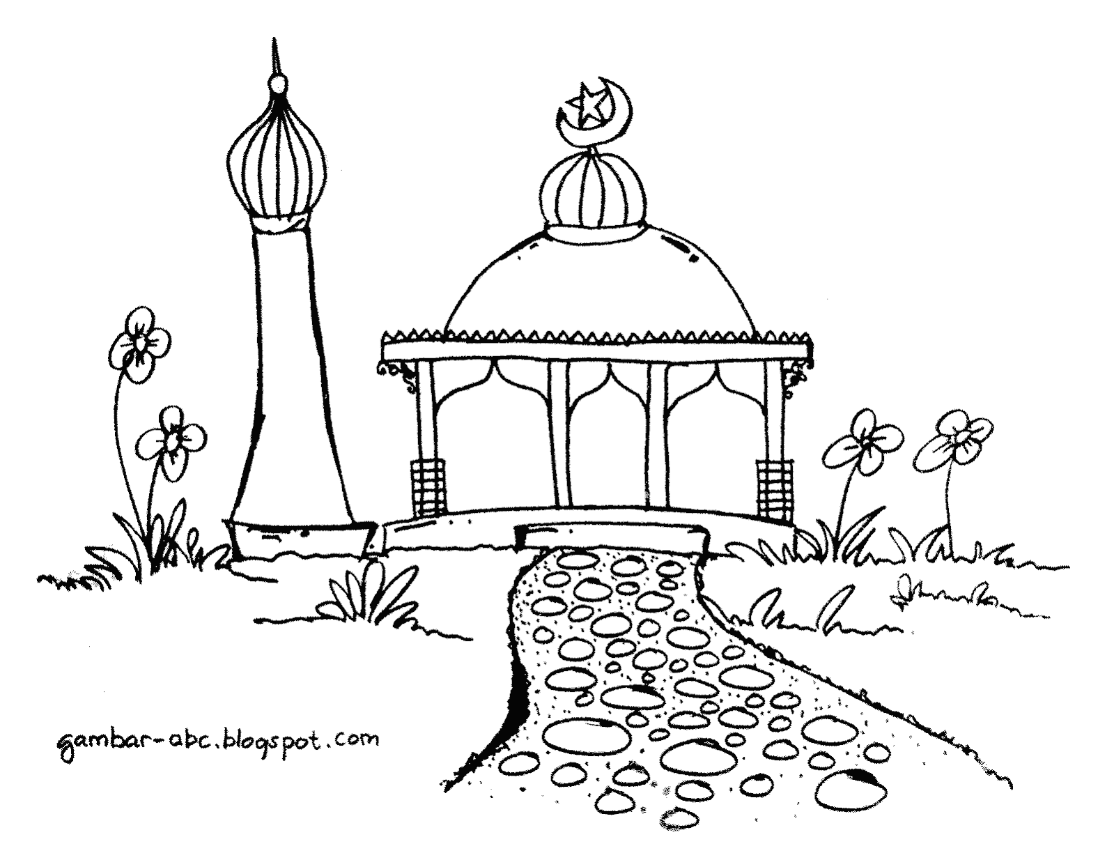 Sketsa mewarnai gambar masjid - Dunia Putra Putri