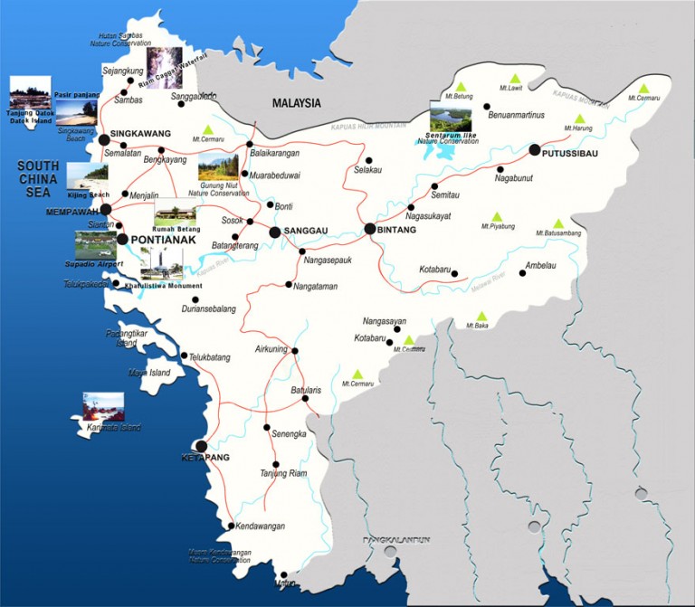 Peta Kalimantan Barat lengkap 12 kabupaten dan 6 kota