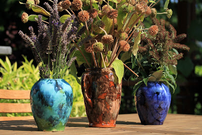 Three Brush McCoy Pots With Flower Arrangements