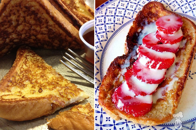 Torrijas tostadas francesascon fresas y leche condensada