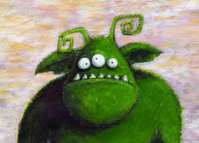 KInderbuchillustration, children's book illustration, funny monster, grünes MONSTER
