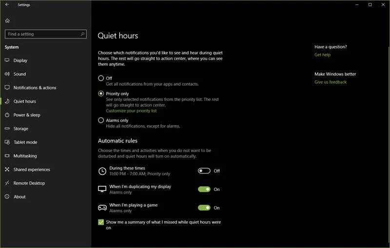 Windows 10 is going to get a configurable settings for Quiet Hours