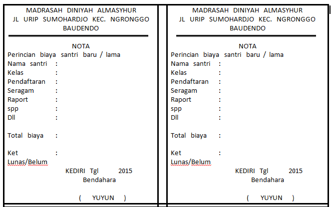 Contoh Nota Pendaftaran Sederhana