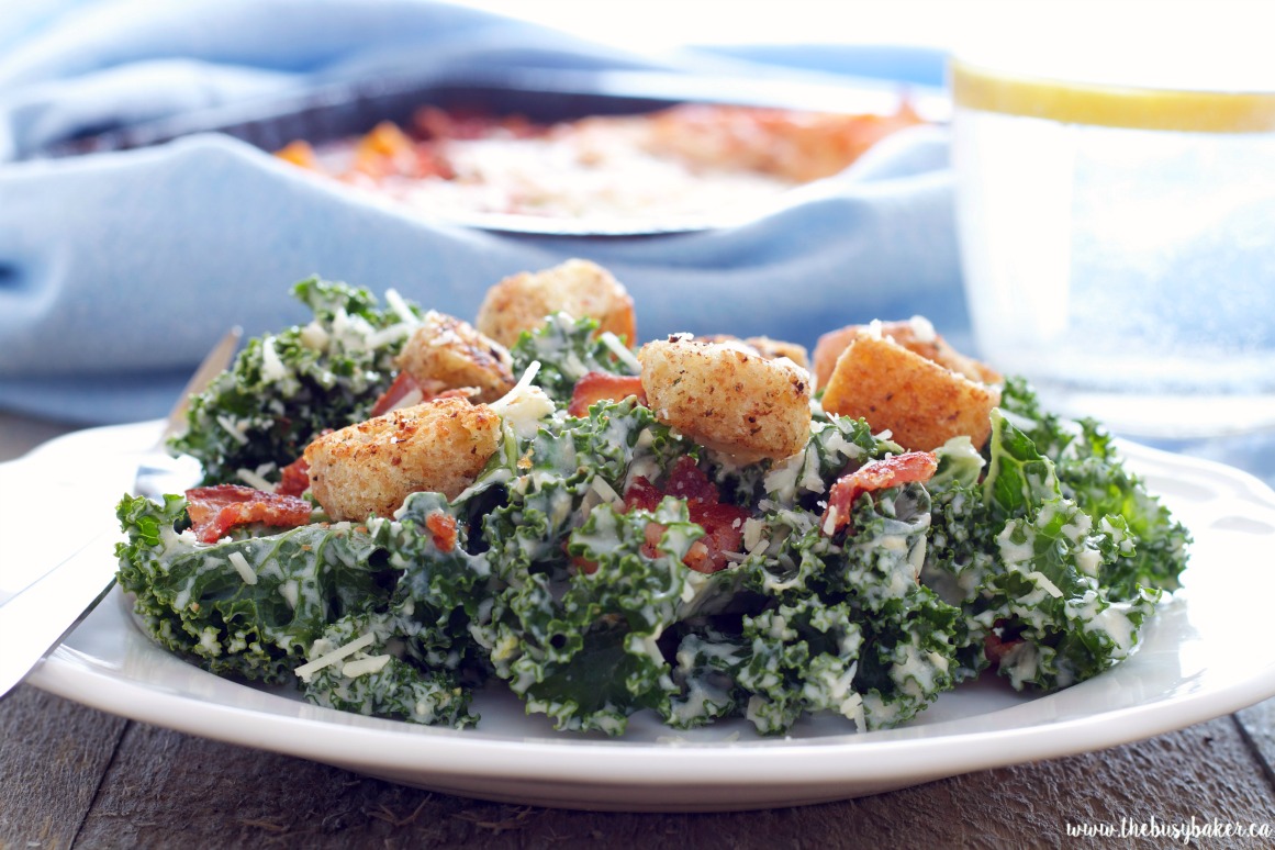 Kale Caesar Salad with Bacon and Homemade Croutons The Busy Baker