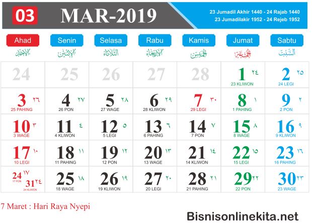 kalender 2019 maret