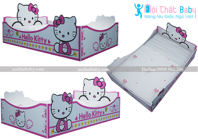 giường tầng trẻ em, giường ngủ hello kitty, giường ngủ cho bé KJ11