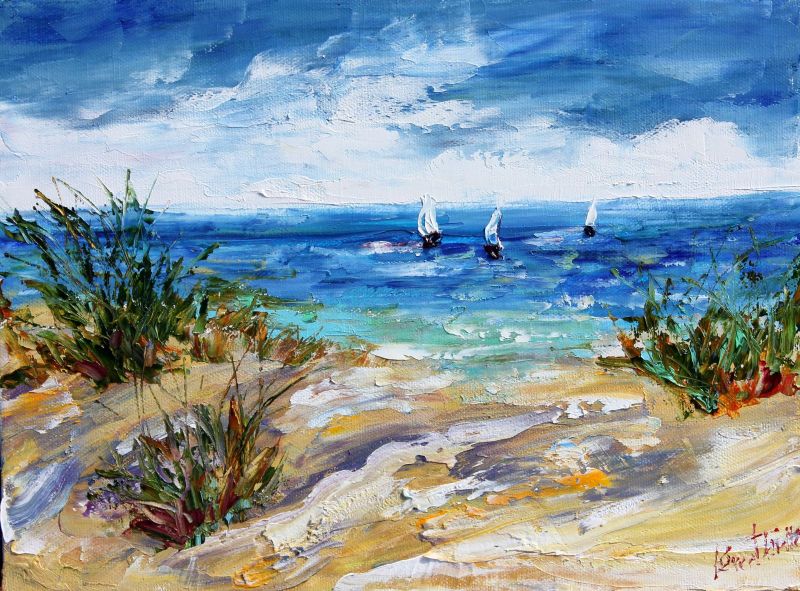 Karen Tarlton Original oil paintings Harbor Boats and beach landscapes
