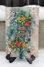 mixed media art journal page showcasing chipboard and stencils by UmWowStudio by Lynne Forsythe
