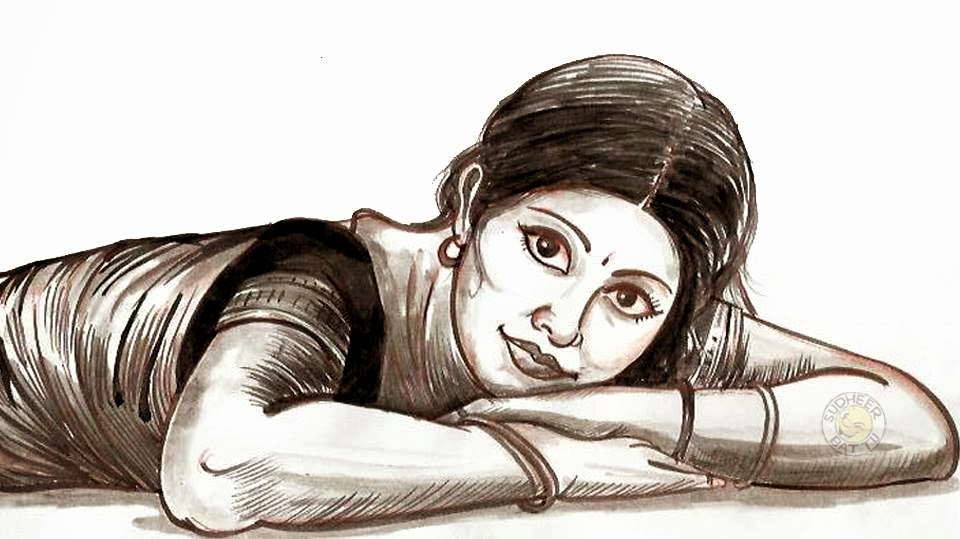 TELUGU WEB WORLD ANDHRA AMMAI PENCIL SKETCH PAINITNG