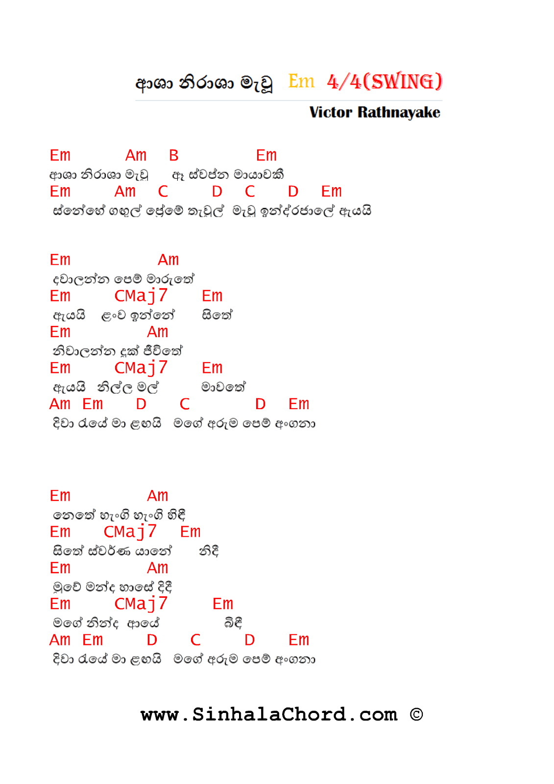 Easy Guitar Chords Sinhala Songs