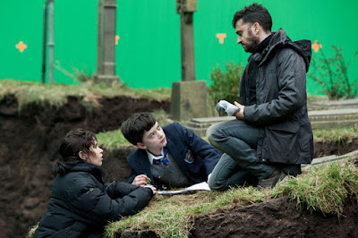 Felicity Jones, Lewis MacDougall and J.A. Bayona on the set of A Monster Calls (1)