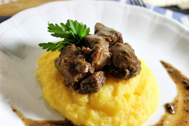 Braised beef in Barolo wine is usually served with a side of polenta. 