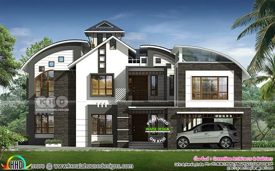 Mixed roof 5 bedroom 3718 square feet house plan