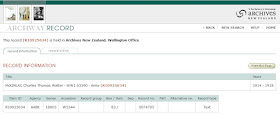 Screen capture of Archives New Zealand search results for Charles Thomas Walter McKinlay, 63390