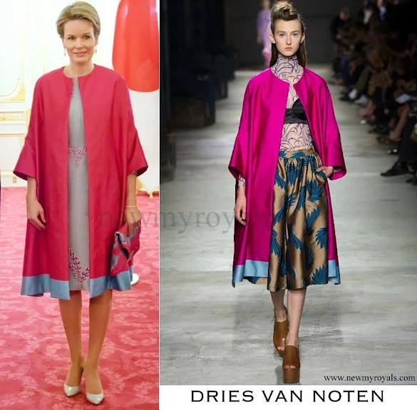 Queen Mathilde wore Dries Van Noten coat Spring Summer 2016