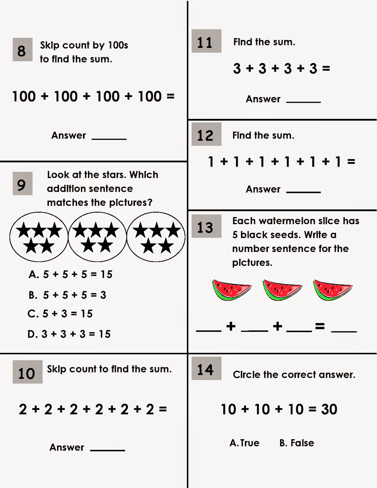 Multiplication Worksheets 2s 5s 10s