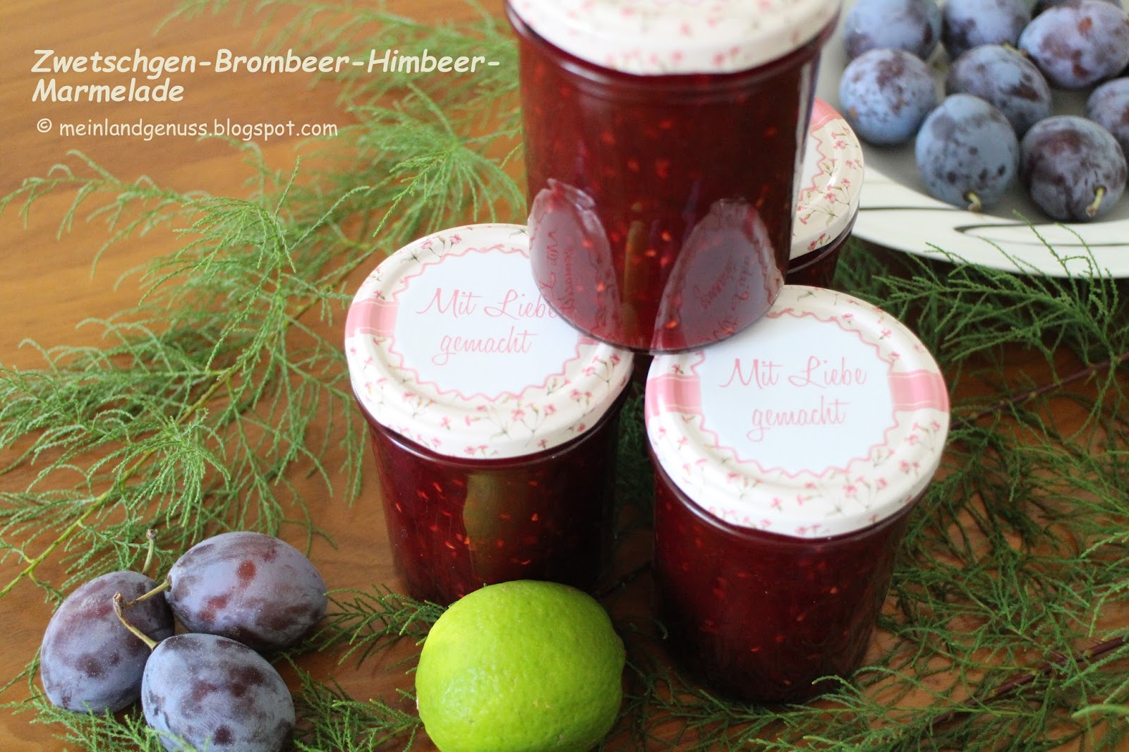 mein Land und Gartengenuss : Zwetschgen-Brombeer-Himbeer-Marmelade