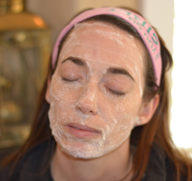 Face mask that's homemade from toilet paper and egg whites.