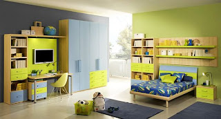 dormitorio para joven en verde y azul