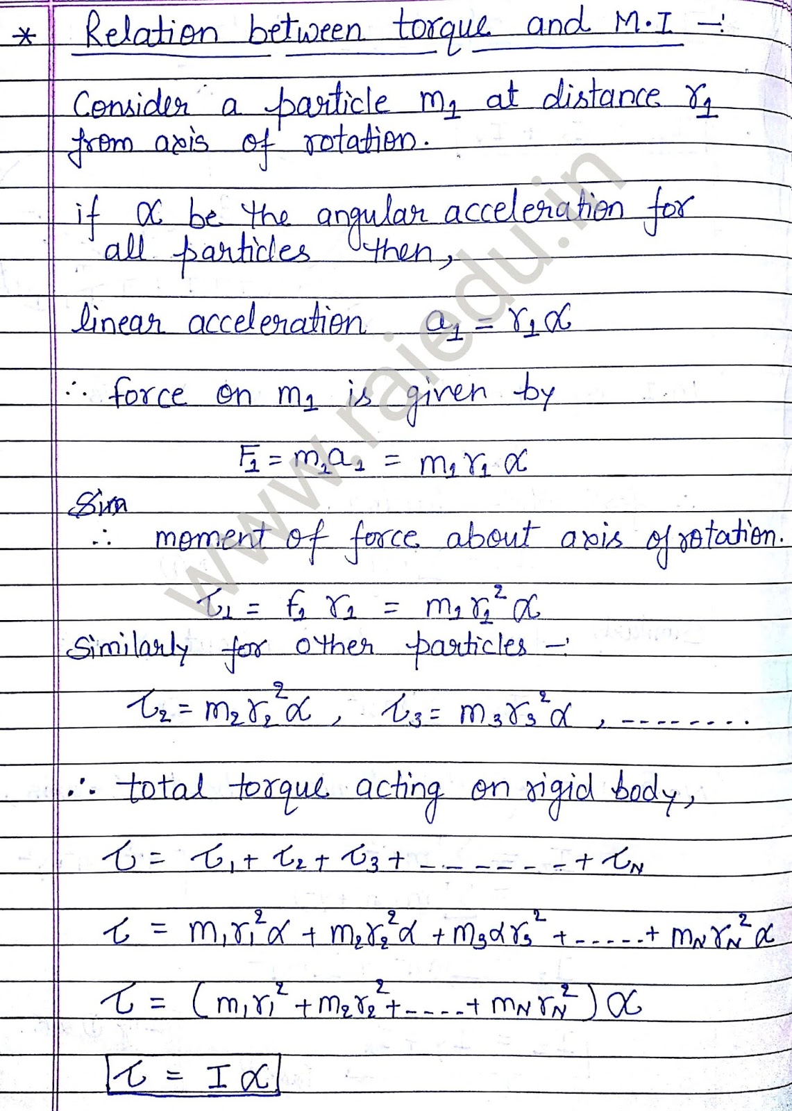 Relation between torque and moment of inertia