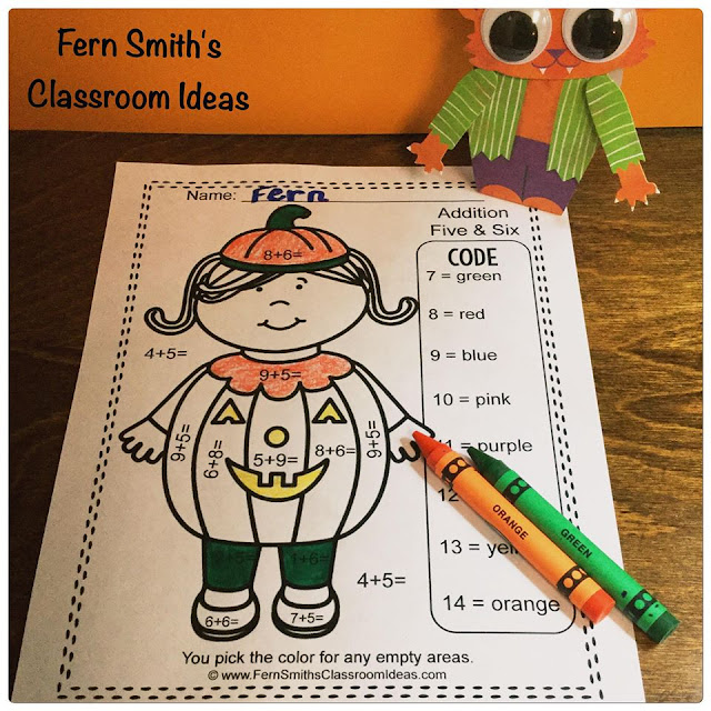 Fern Smith's Classroom Ideas Color By Numbers Halloween Costumed Kids Addition and Subtraction Bundle at TpT.