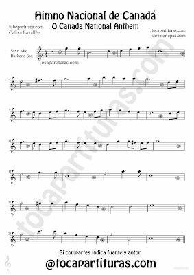Tubepartitura Himno Nacional de Canadá partitura para Saxofón Alto y Barítono Himnos nacionales del mundo