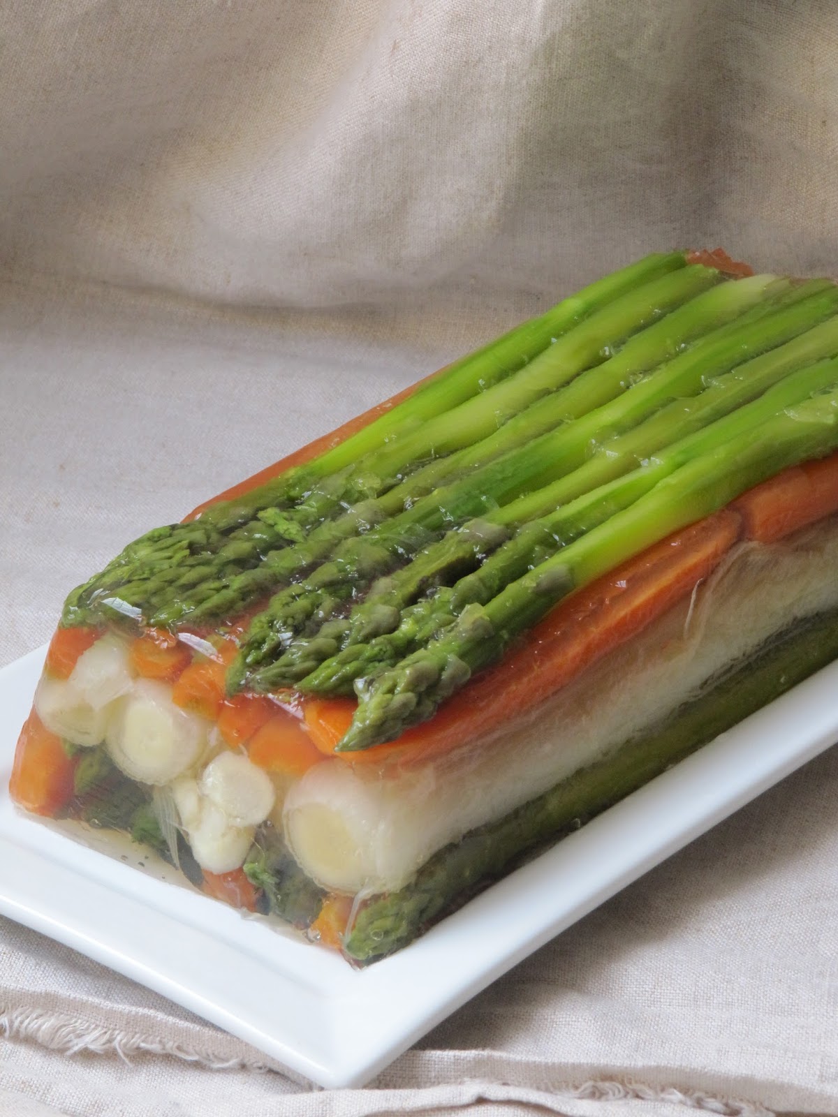 La cuisine d'ici et d'ISCA Terrine de légumes nouveaux en gelée pour Pâques