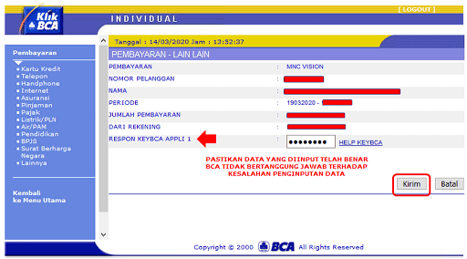 Bayar MNC Vision dengan KlikBCA