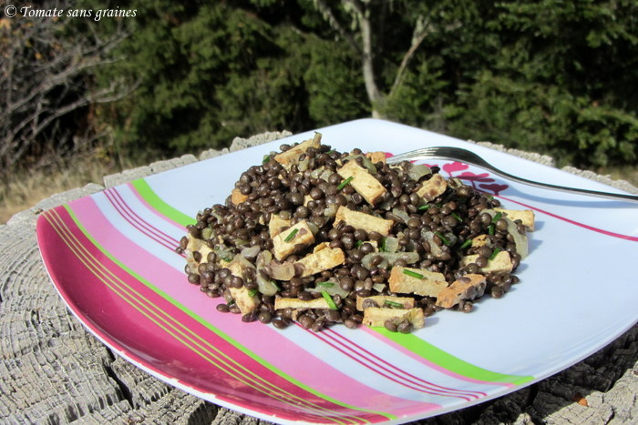 Salade de lentilles au tofu fumé