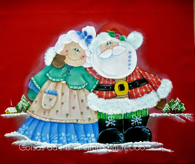 pintura em  tecido papai e mamae noel