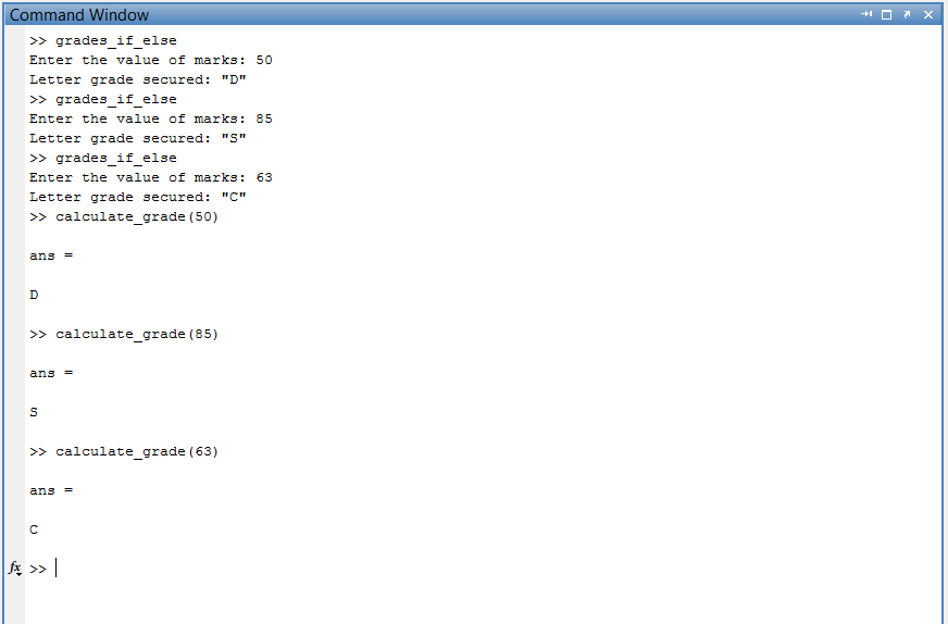 Allot a grade for quiz using Matlab