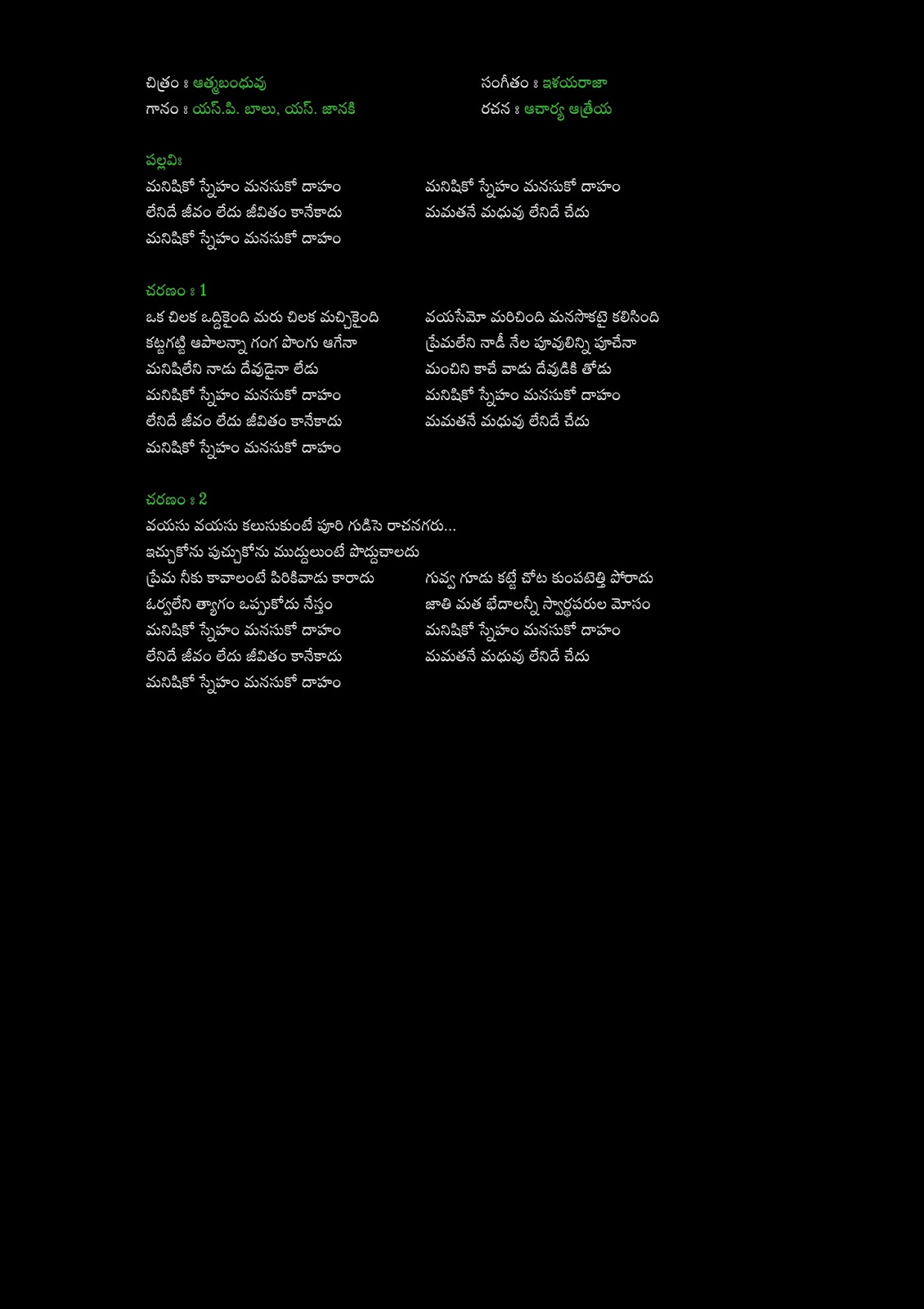 Chaduvu Raani Vaadavani Song Lyrics - Aatma Bandhuvu