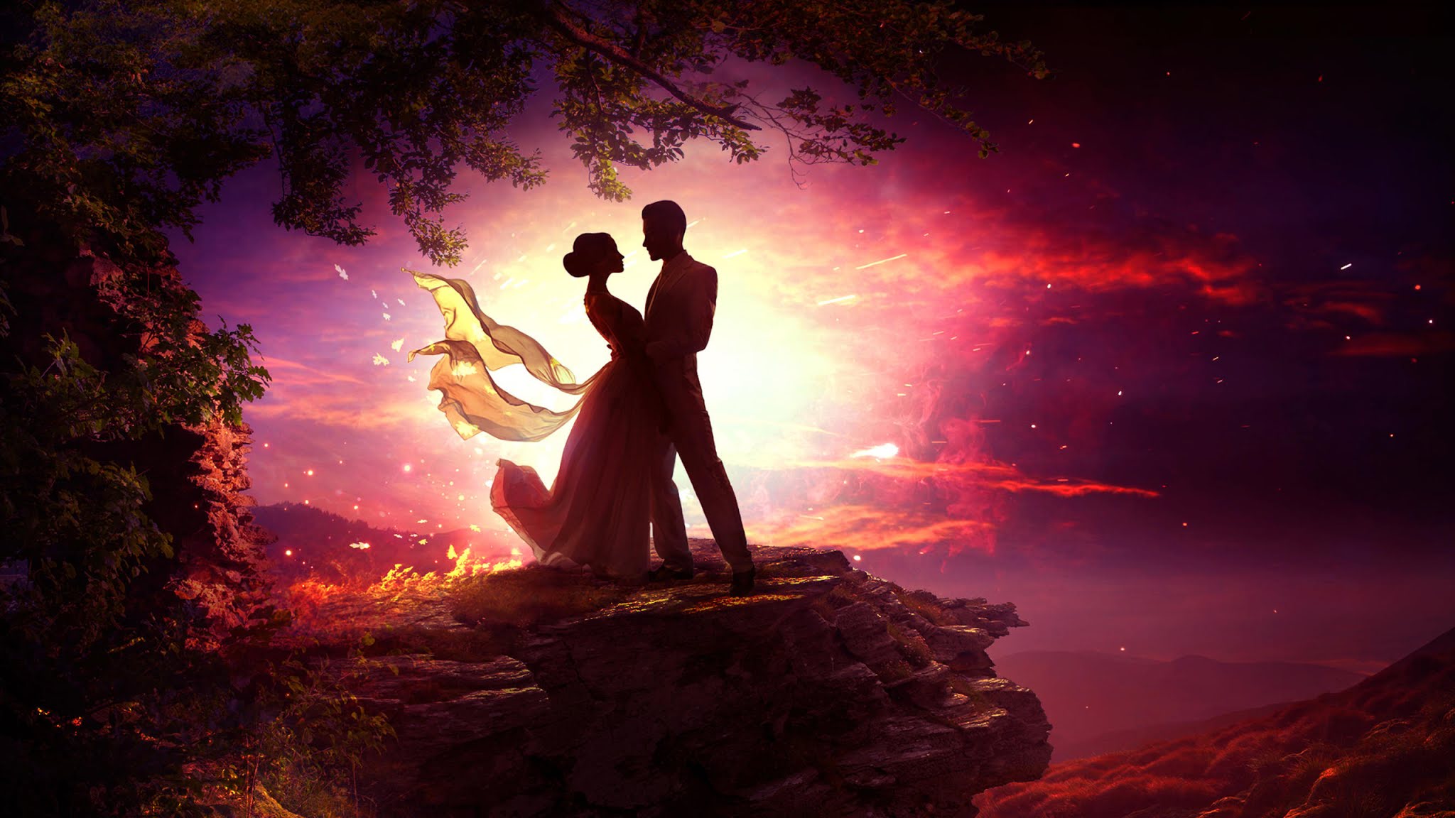 Romantic Couple In Moonlight