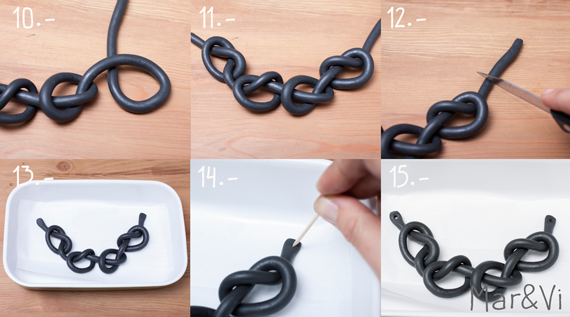 como hacer un collar de nudos con fimo