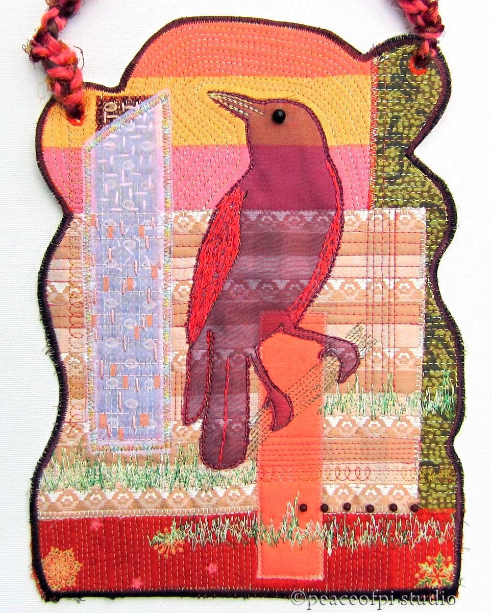 peaceofpi studio Vintage Fabric Bird Embroidery Collage
