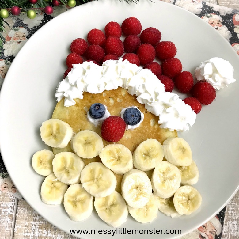 Santa Pancakes Christmas pancakes the kids will LOVE! Messy Little