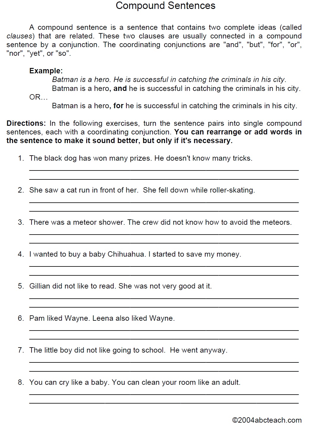 Complex And Compound Sentences Worksheet With Answers