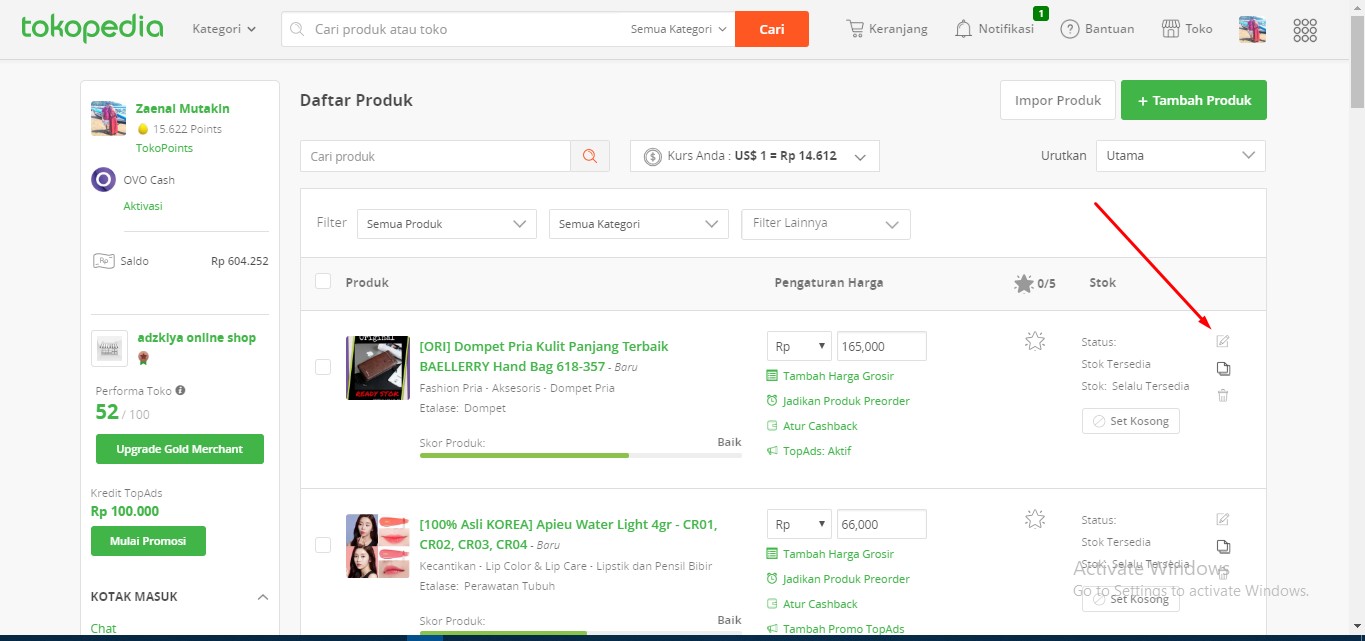 cara mengubah nama produk di tokopedia
