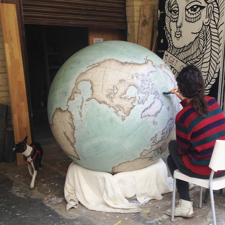 Painting our largest globe, the 127cm Churchill - One Of The World’s Last Remaining Globe-Makers That Use The Ancient Art Of Making Globes By Hand