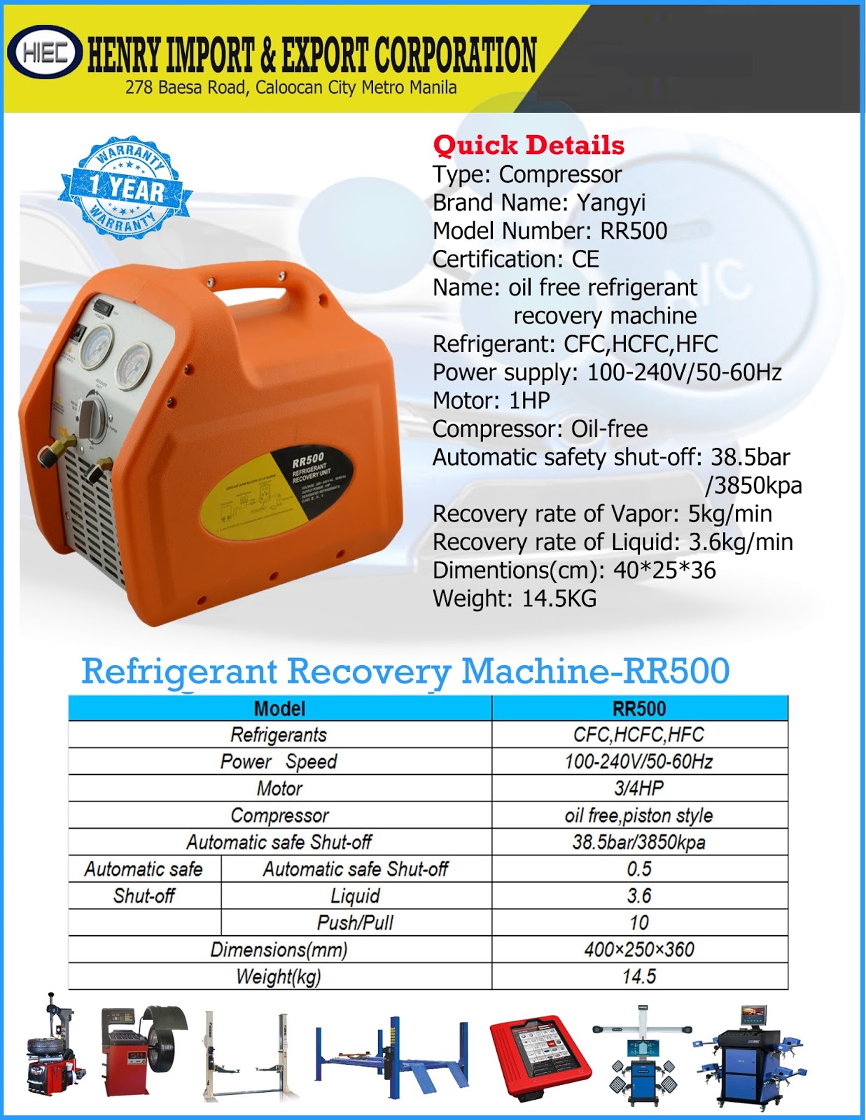 RR500 Refrigerant Recover Machine Philippine Automotive