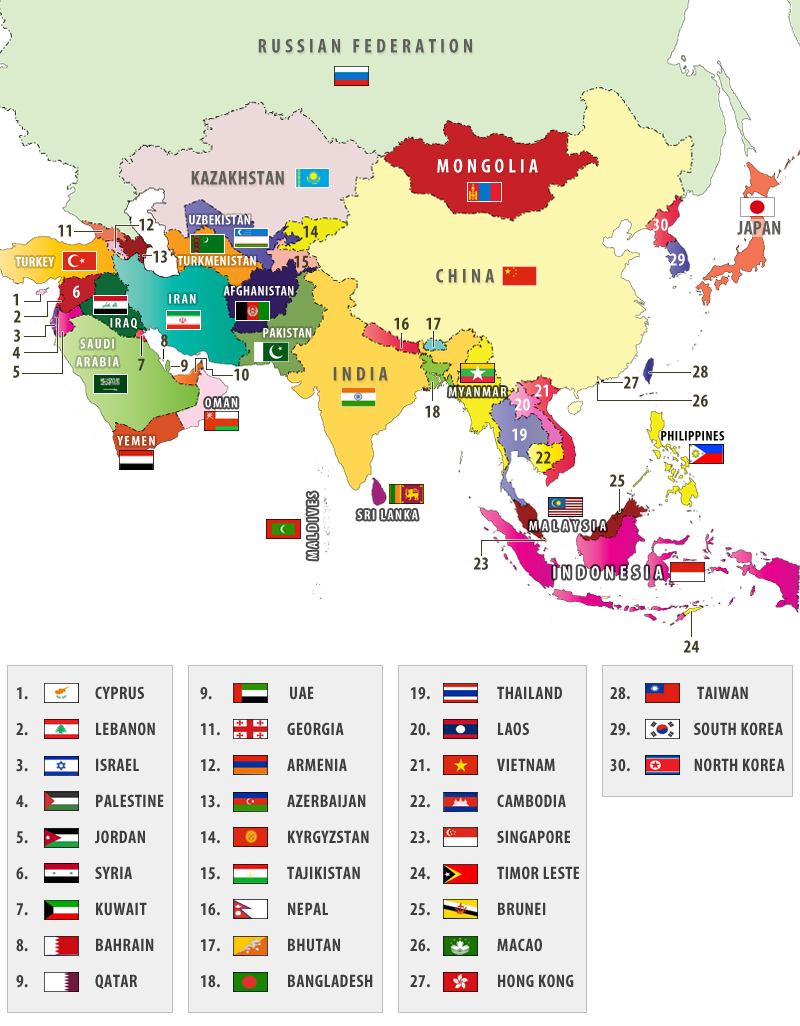 How Many Countries In Asia Map 