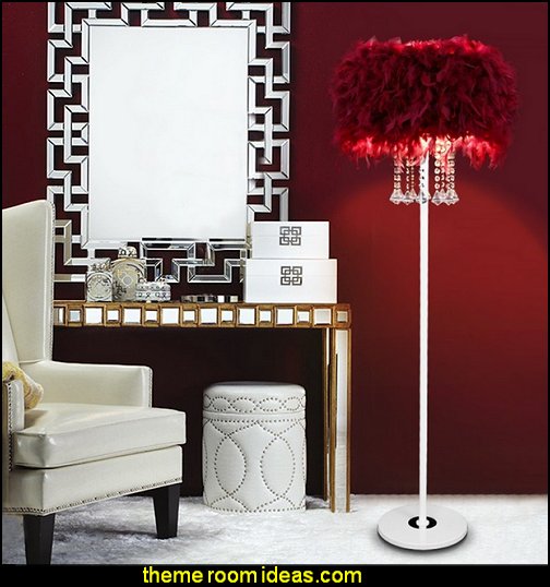 red feather floor lamp   Moulin Rouge Victorian Boudoir style bedroom decorating ideas - Moulin Rouge style bedroom ideas - boudoir themed decor - Moulin Rouge decor ideas -  French boudoir themed bedrooms - sexy themed bedroom decorating ideas - boudoir furniture - bordello bedrooms - Romantic style bedrooms - French Victorian boudoir - feathery lamps
