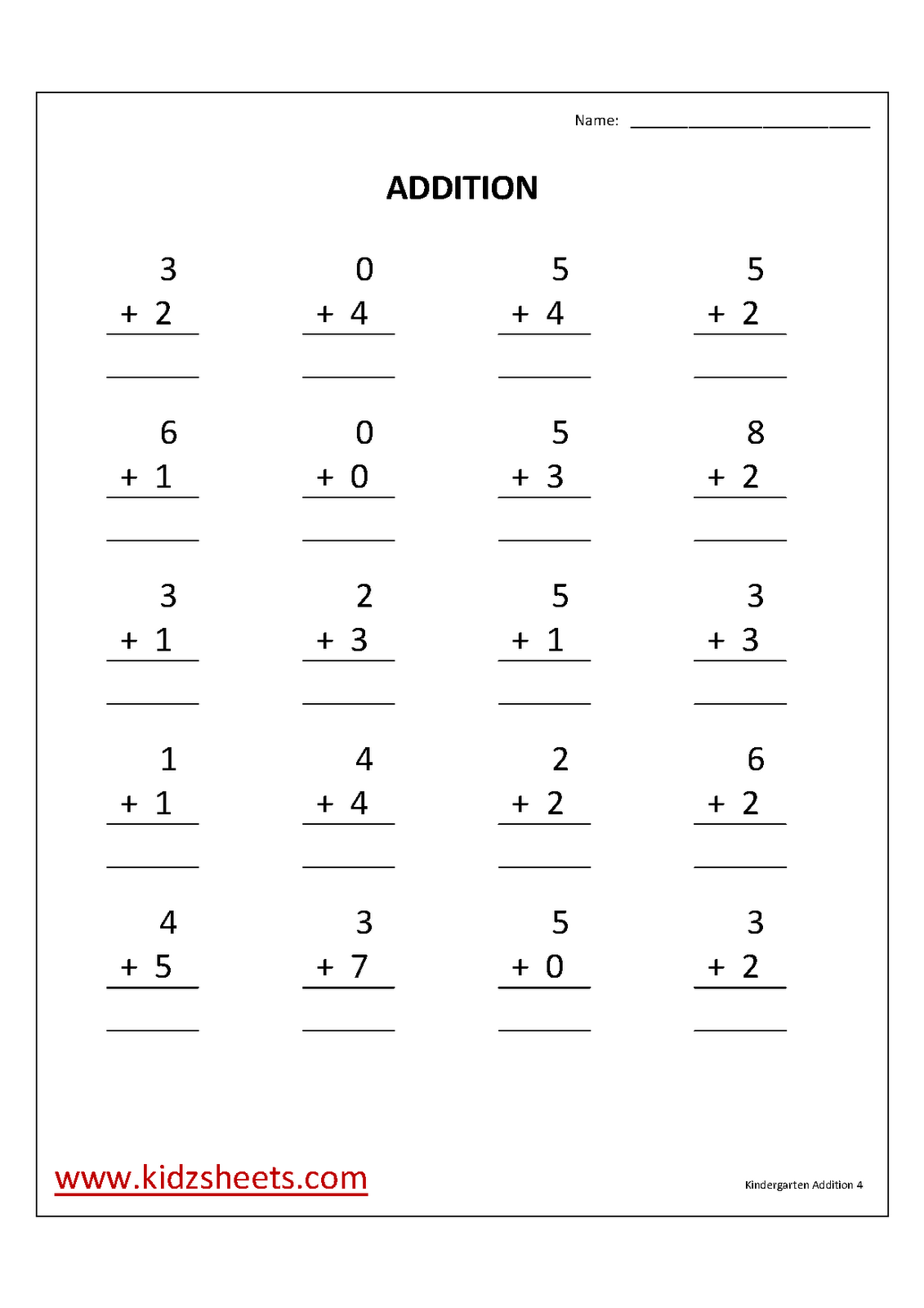 KGAddition4 - Printable Kindergarten Worksheets