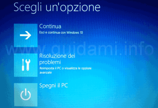Unità ripristino Windows 10 schermata iniziale