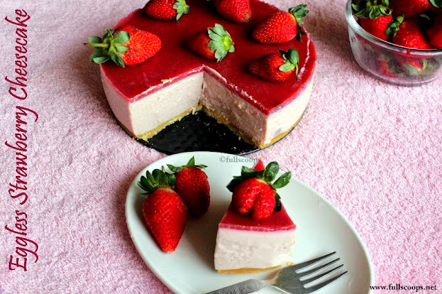 Eggless NoBake Strawberry Cheesecake