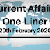 Current Affairs One-Liner: 20th February 2020