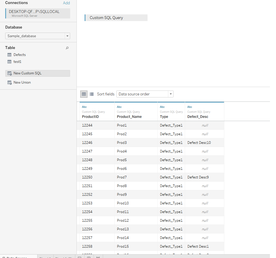 Turorial: Tableau with Sql Server Example 1